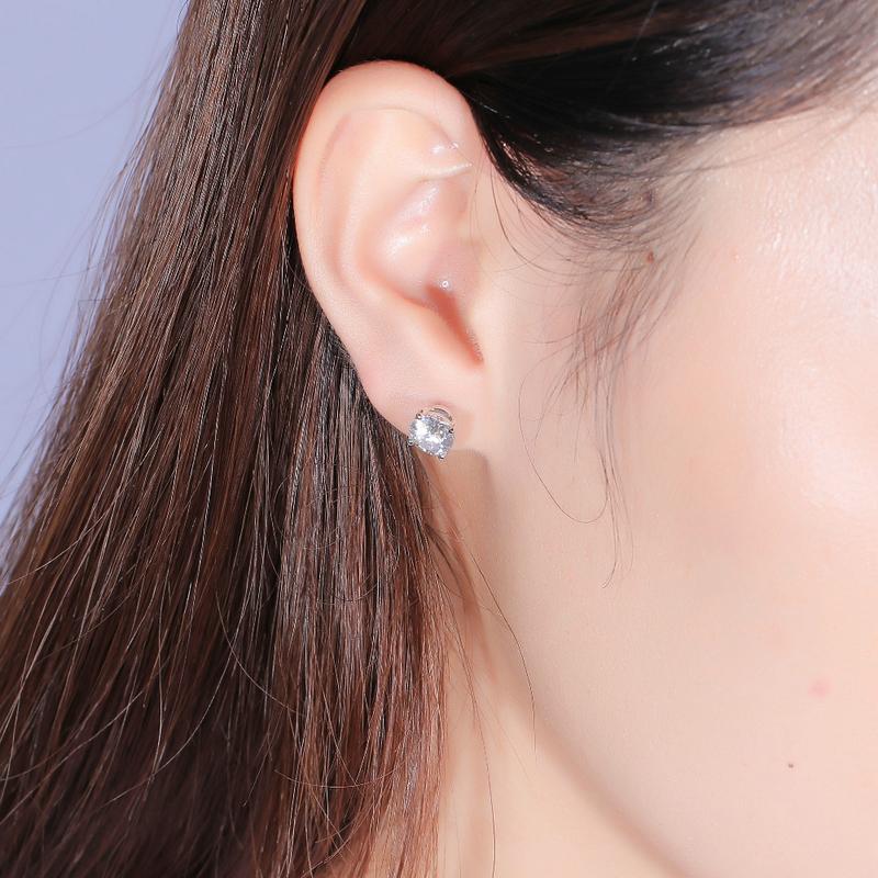 14K/18K Gold Round Cut 6.5mm Moissanite Diamond Simple Stud Earrings