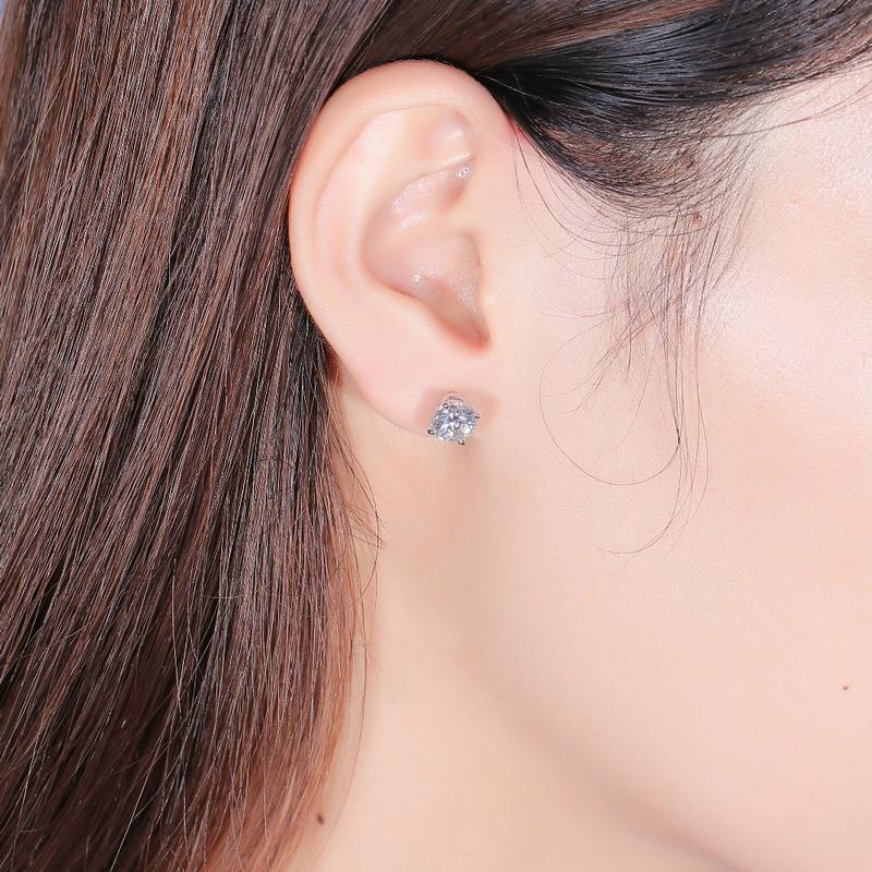 14K/18K Gold Round Cut 6.5mm Moissanite Diamond Simple Stud Earrings