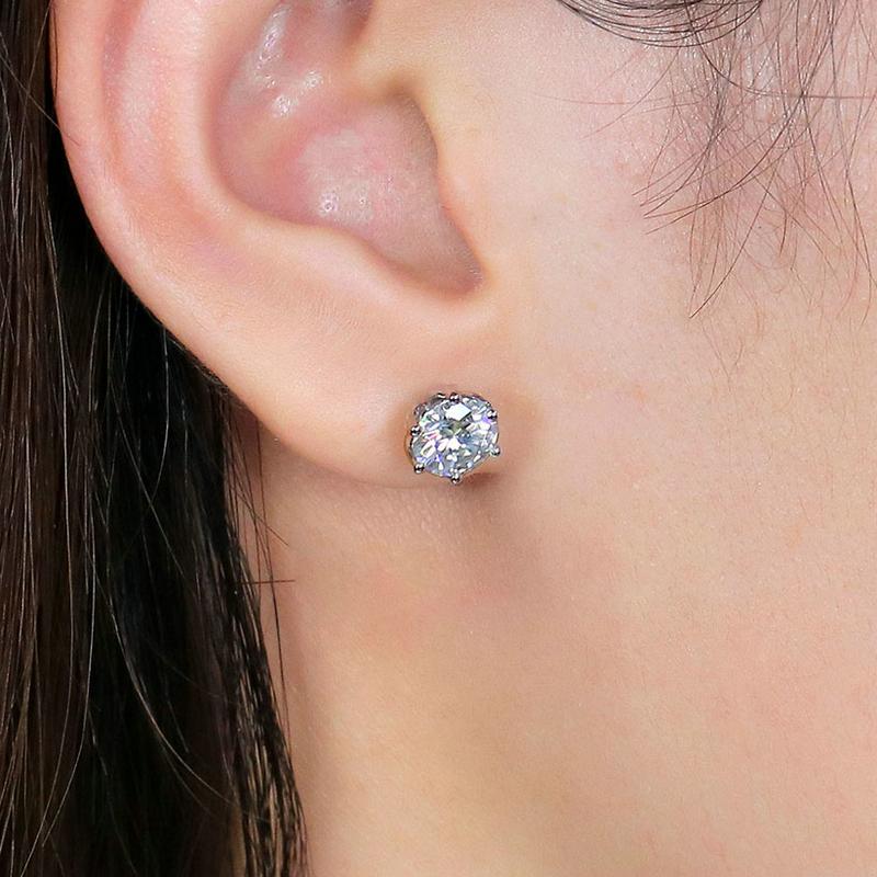 14K/18K Gold Round Cut 6.5mm 1ct Moissanite Diamond Lotus Shaped Stud Earrings