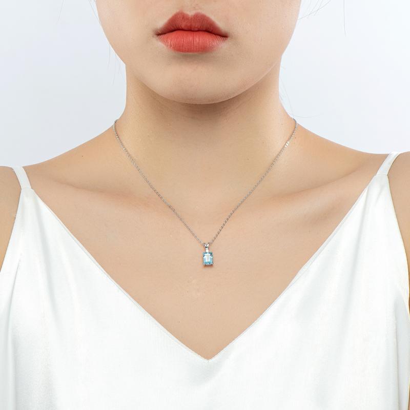 Emerald Cut Natural Blue Topaz/Amethyst Pendant Necklace