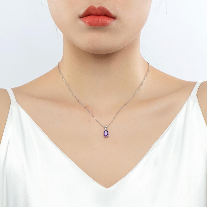 Oval Cut Natural Amethyst Gemstone Pendant Necklace