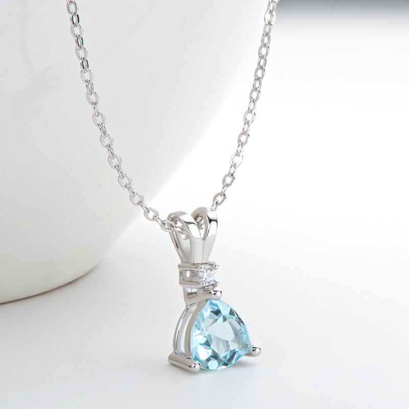 1.5ct Trillion Cut Natural Blue Topaz Gemstone Pendant Necklace