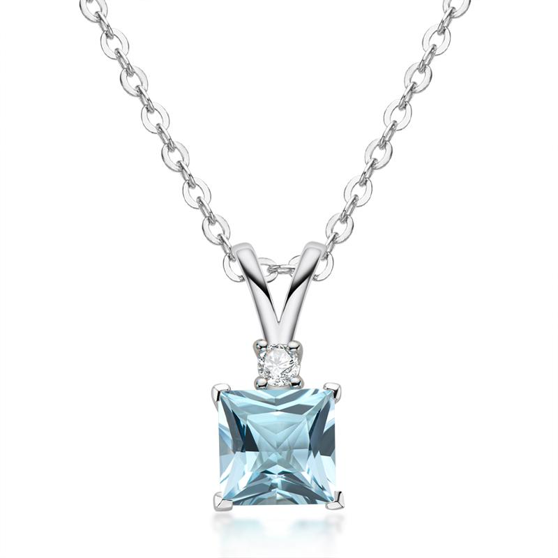 6x6mm Princess Cut 1.5ct Natural Blue Topaz Gemstone Pendant Necklace