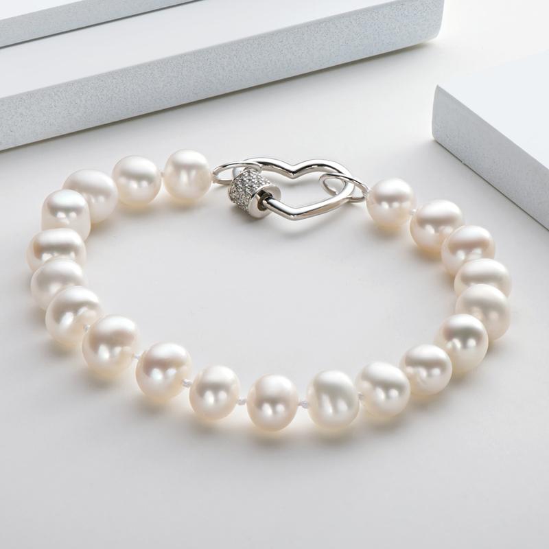 6-11mm Heart Shaped White Freshwater Pearl Bracelet