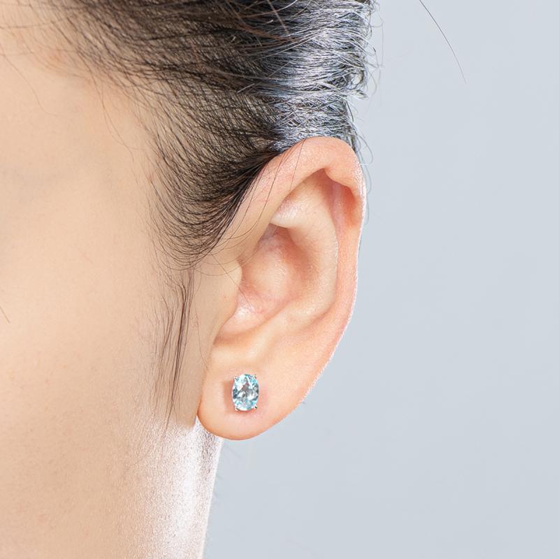 Natural Blue Topaz/Amethyst/Citrine Oval Cut Stud Earrings