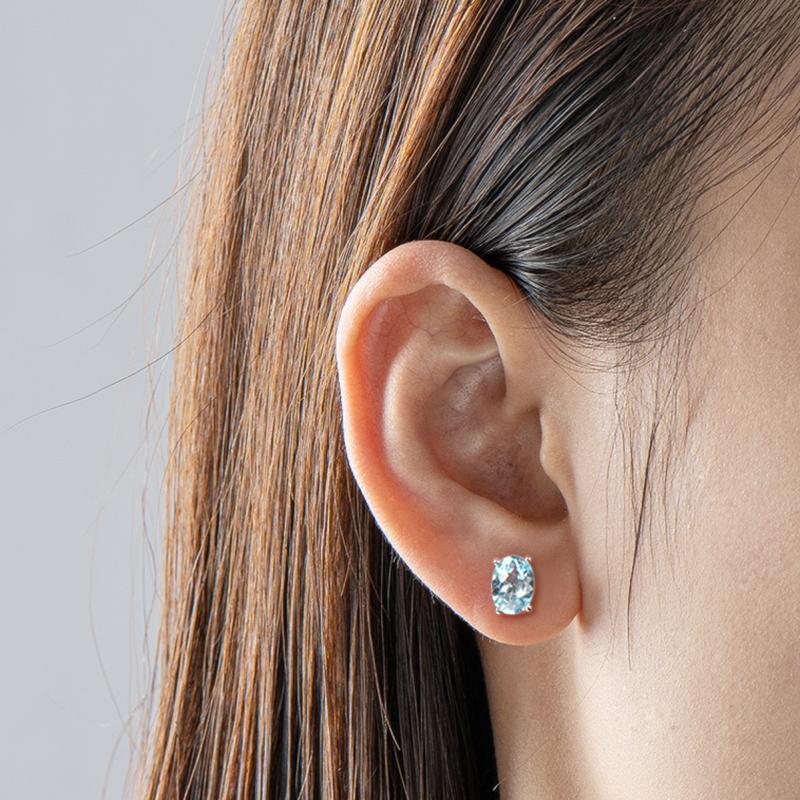 Natural Blue Topaz/Amethyst/Citrine Oval Cut Stud Earrings