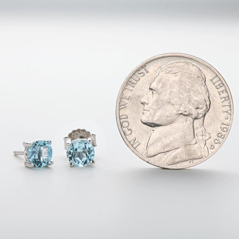 Round Cut 5mm Natural Blue Topaz Stud Earrings