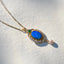 18K Gold Oval Cut 0.40ct Natural Opal Akoya Pearl Pendant Necklace 18"