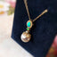 18K Gold 0.08ct Natural Opal Akoya Pearl Gemstone Pendant Necklace 18"