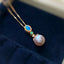 18K Gold 0.08ct Natural Opal Akoya Pearl Gemstone Pendant Necklace 18"