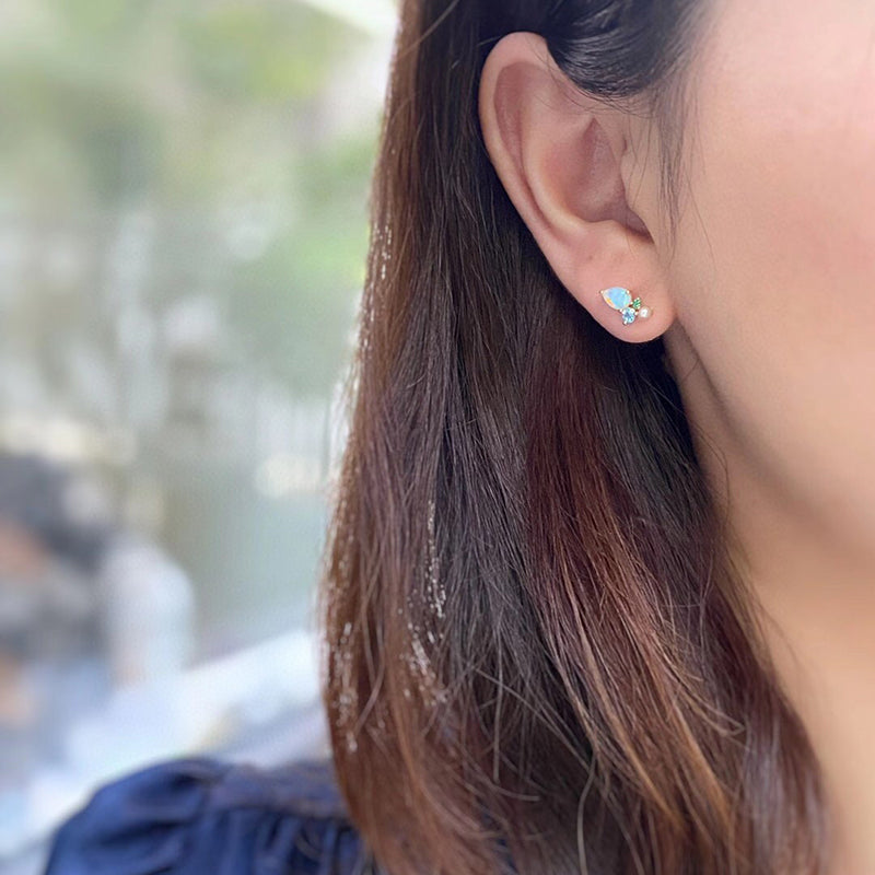 18K Gold Pear Shape 0.50ct Natural Opal Gemstone Akoya Pearl Stud Earrings