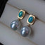 18K Gold Oval Cut 0.22ct Natural Opal &10mm AKOYA Pearl Drop Earrings