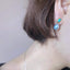 18K Gold Oval Cut 0.22ct Natural Opal &10mm AKOYA Pearl Drop Earrings