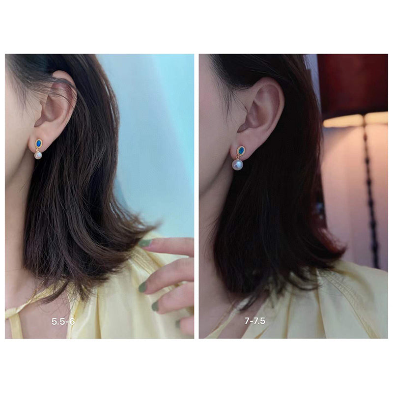18K Gold Oval Shape 0.15ct Natural Opal &AKOYA Pearl Drop Earrings