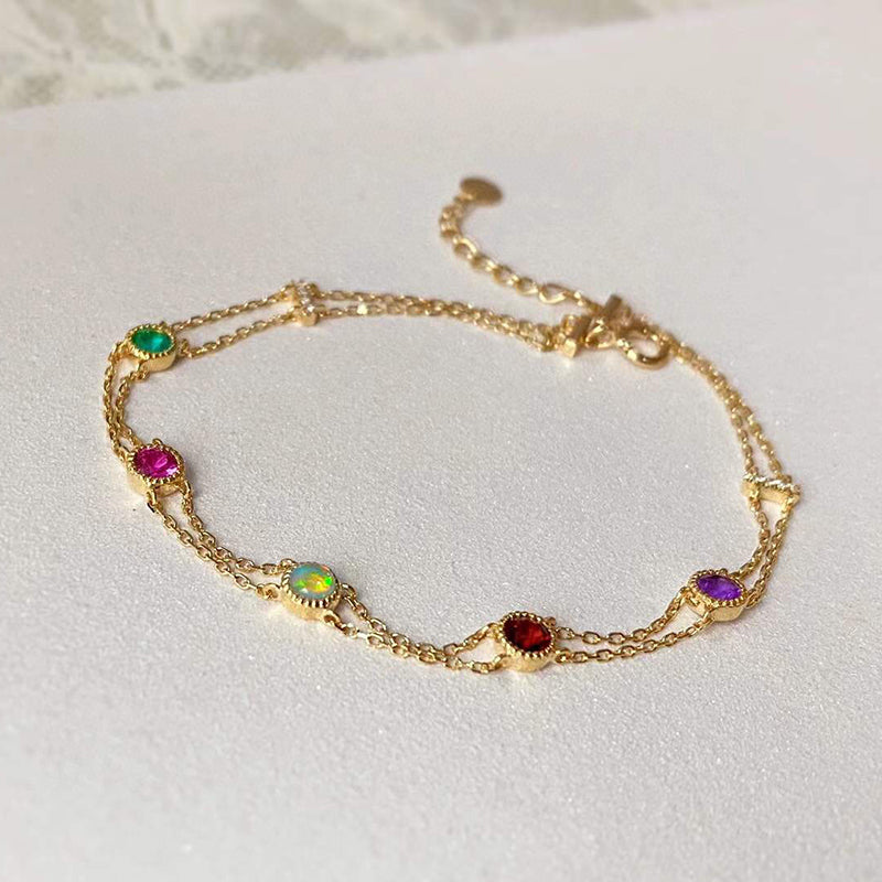 18K Gold Natural Opal Ruby Dravite Amethyst Emerald Bracelet