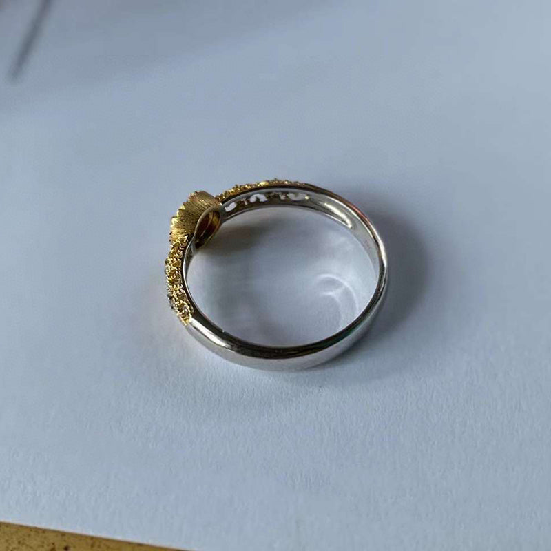 18K White & Gold 0.06ct Natural Opal 0.04ct Diamond Vintage Ring