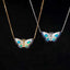 18K Gold 0.18ct Natural Opal Real 0.15ct Diamond Sapphire Butterfly Necklace 18