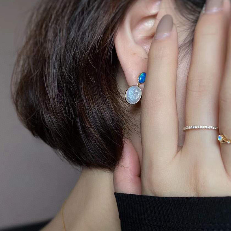 18K Gold Akoya Pearl/Natural Opal Mother of Pearl Stud Earrings