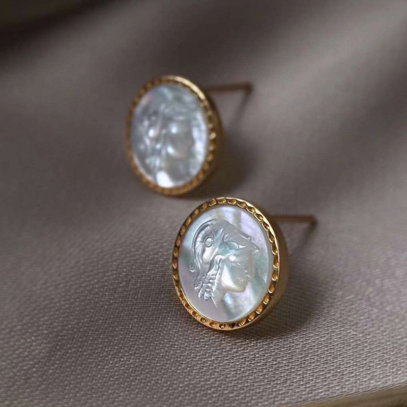 18K Gold White / Gold Natural Mother of Pearl Stud Earrings