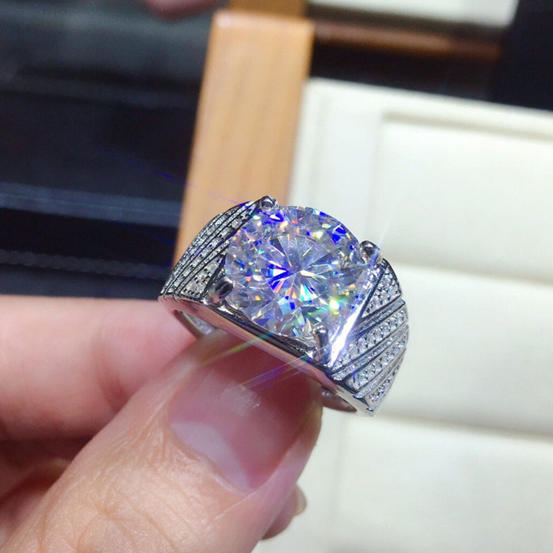 Round Cut 11mm Created Diamond Classic Men's Ring Adjustable