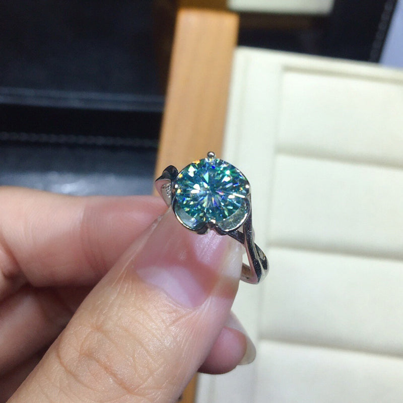 Round Cut 6.5mm Green Created Diamond Solitaire Ring Adjustable