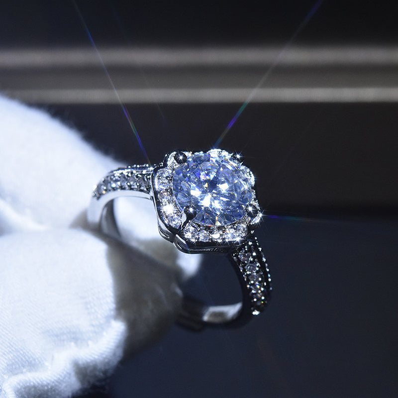 Round 8mm Created Diamond Flower Shape Halo Ring Adjustable