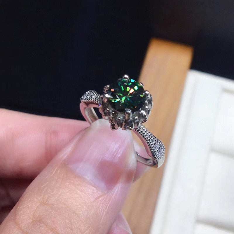 Round Cut 6.5mm Green Created Diamond Vintage Ring Adjustable