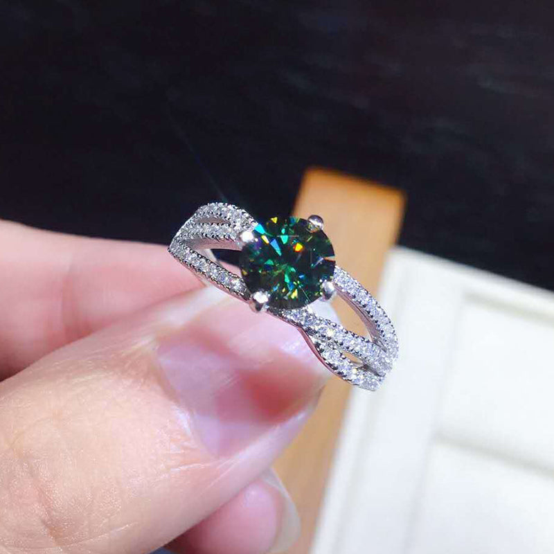 Round 6.5mm Green Created Diamond Split Shank Ring Adjustable