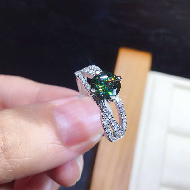 Round 6.5mm Green Created Diamond Split Shank Ring Adjustable