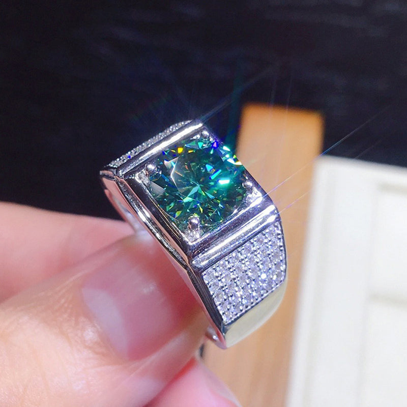 Round 8mm Green Created Diamond Classic Men's Ring Adjustable