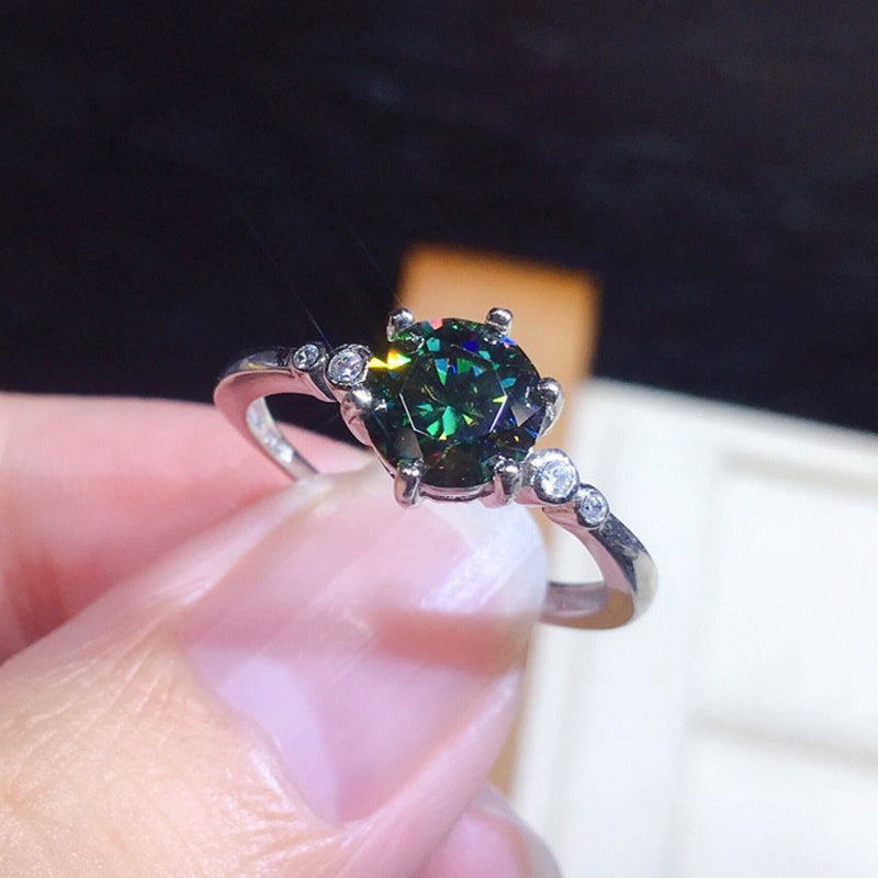 Round Cut 6.5mm Green Created Diamond Fashion Ring Adjustable