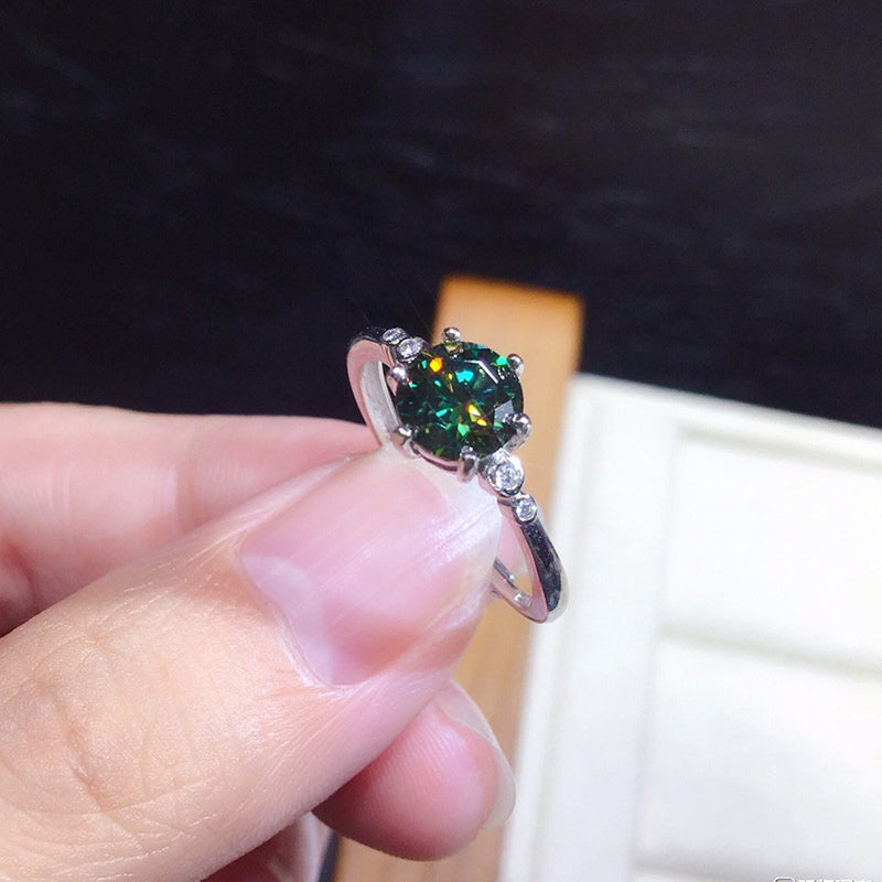 Round Cut 6.5mm Green Created Diamond Fashion Ring Adjustable