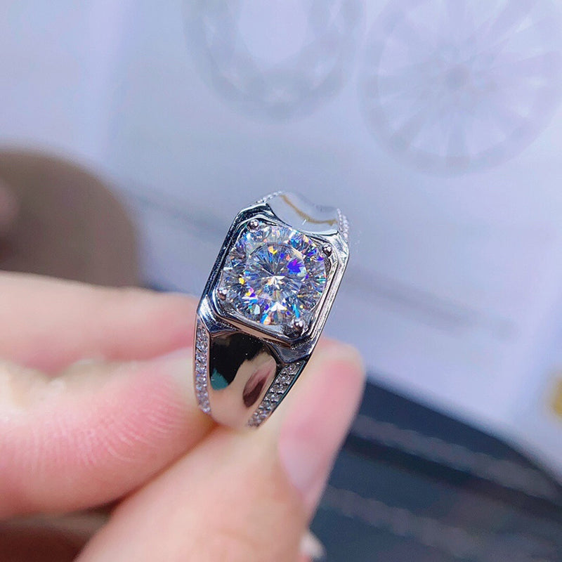 Round Cut 8.0mm Created Diamond Men's Ring Adjustable
