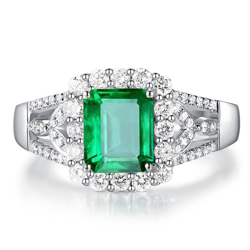 Vintage Emerald Cut Simulated Emerald Halo Ring