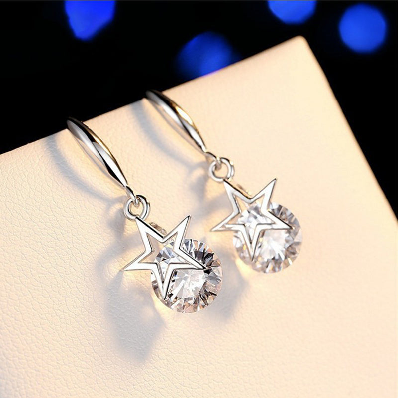 Round Created Diamond Fashion Five-Pointed Star Hook Earrings
