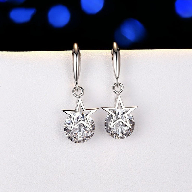 Round Created Diamond Fashion Five-Pointed Star Hook Earrings