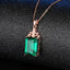 Rose Gold Rectangular 10*14mm Simulated Emerald Pendant Necklace 18"