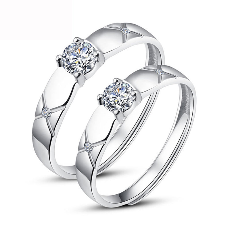 Round Created Diamond Classic Simple Adjustable Couple Ring