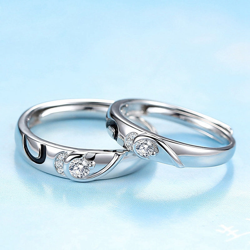 Round Created Diamond Heart-Shaped Personalized Couple Ring Adjustable
