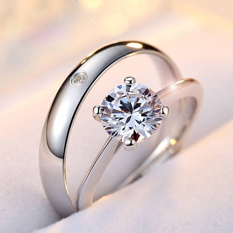 Round Created Diamond Adjustable Couple Ring