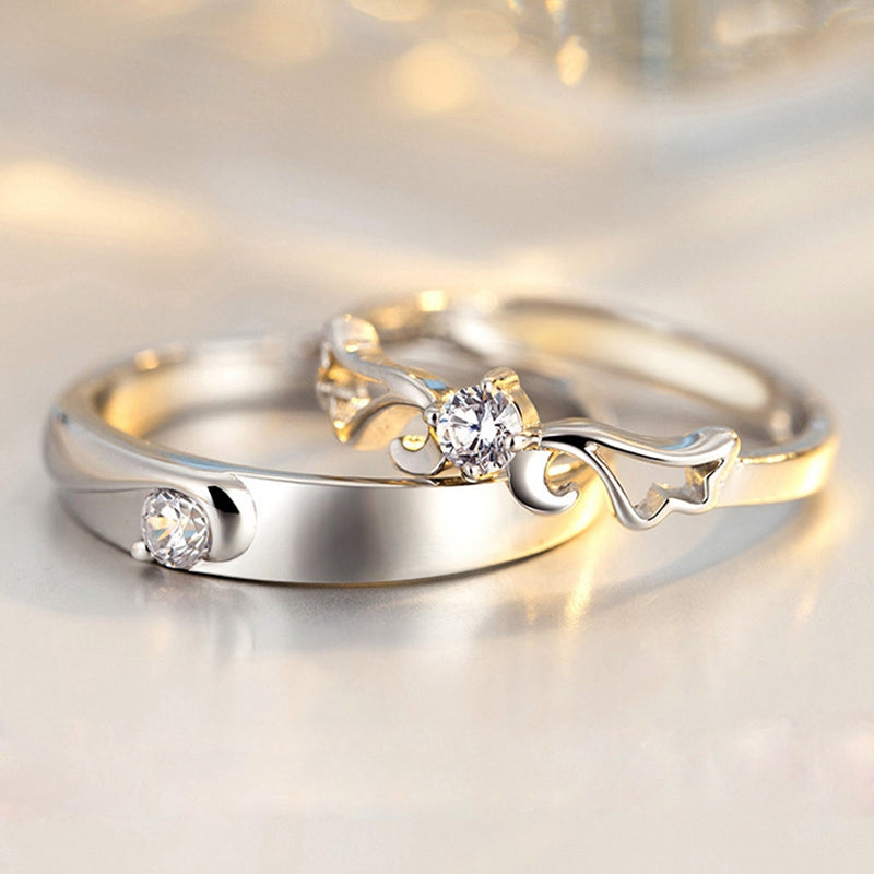 Round Cut Created Diamond Couple Wings Ring Adjustable