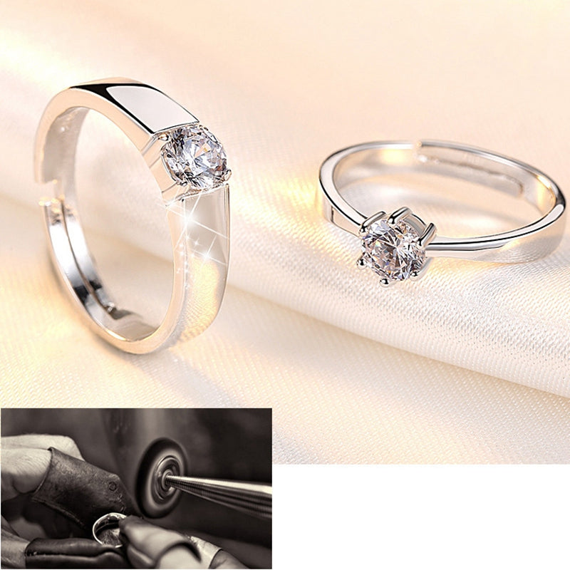 Round Cut Created Diamond Couple Solitaire Ring Adjustable