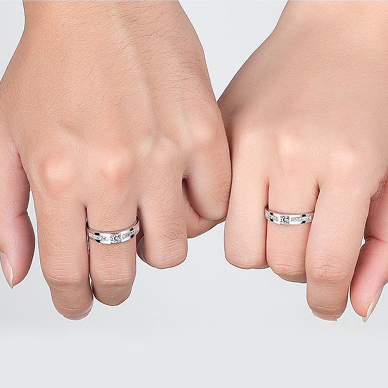 Round Cut Created Diamond Classic Couple Ring Adjustable