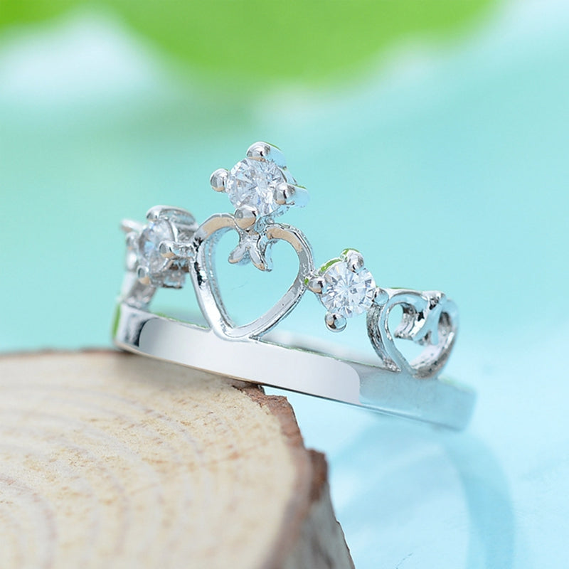 Vintage Crown Cross Couple Created Diamond Adjustable Ring