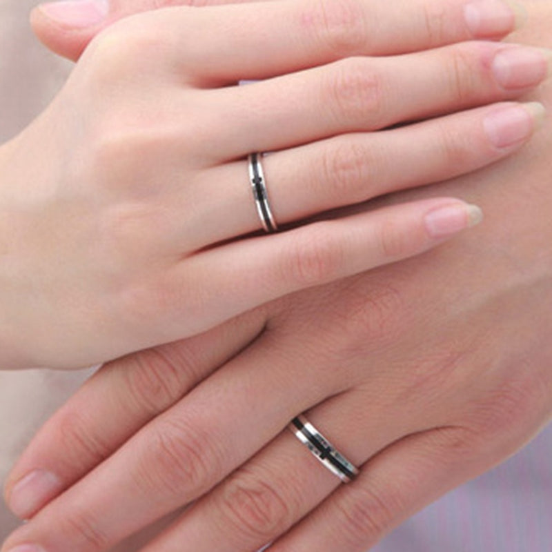 Simple Enamel Process Cross Couple Ring With Adjustable