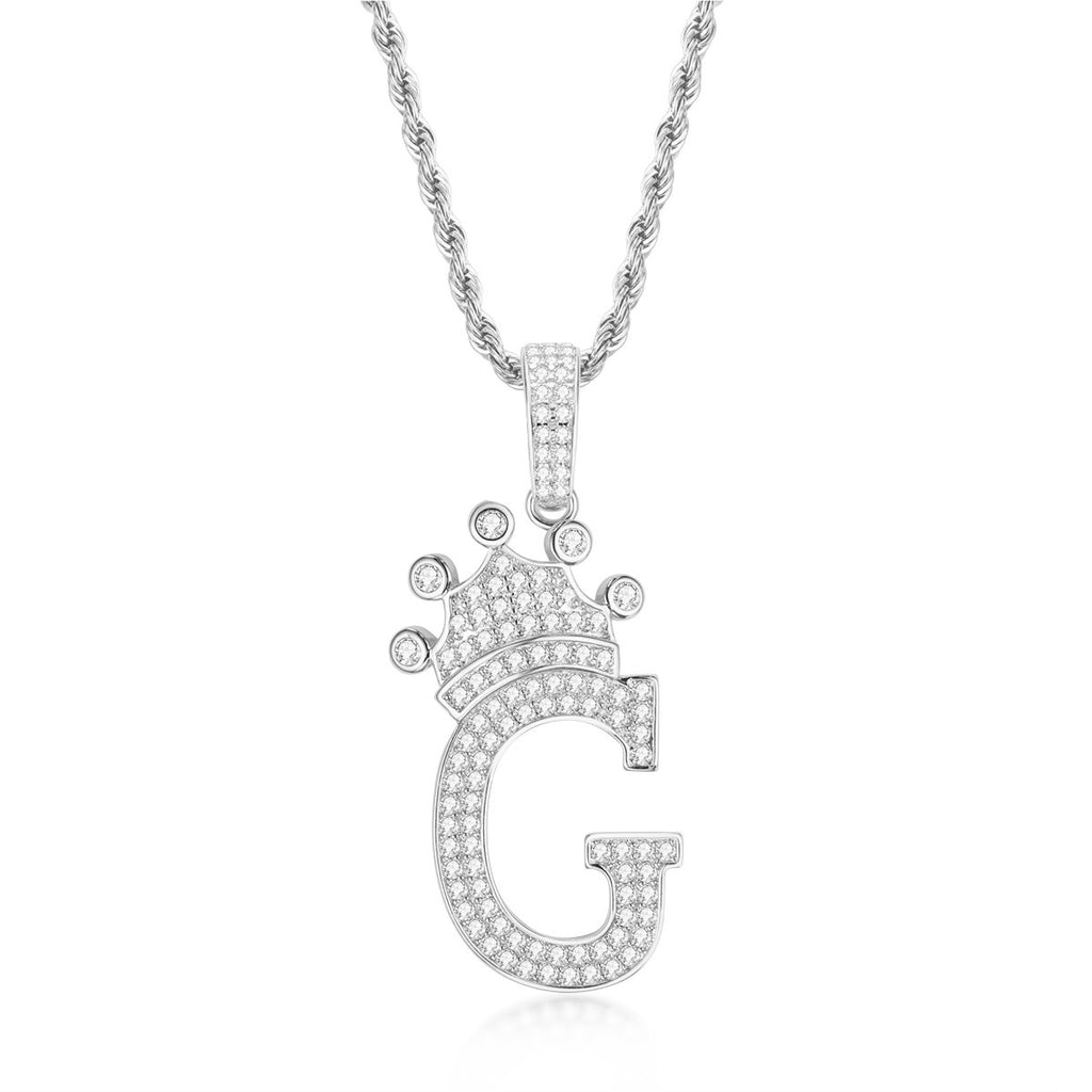 Letter F Initial Pendant Necklace with 3mm Rope Chain 24 Inch