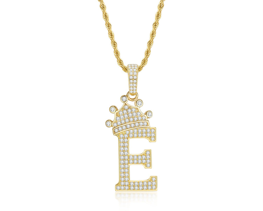 Letter E Initial Pendant Necklace With Rope Chain 24''