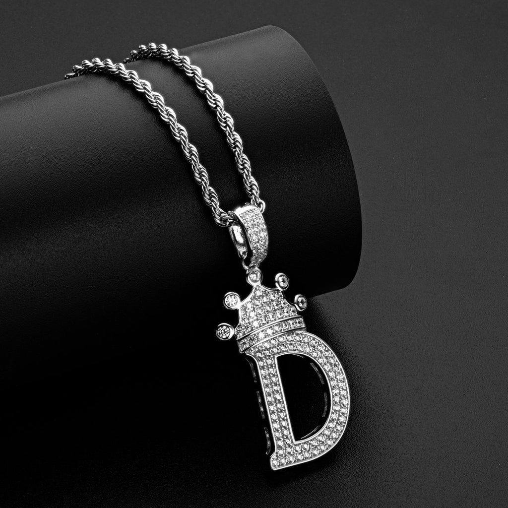 Letter D Initial Pendant Necklace With Rope Chain 24''