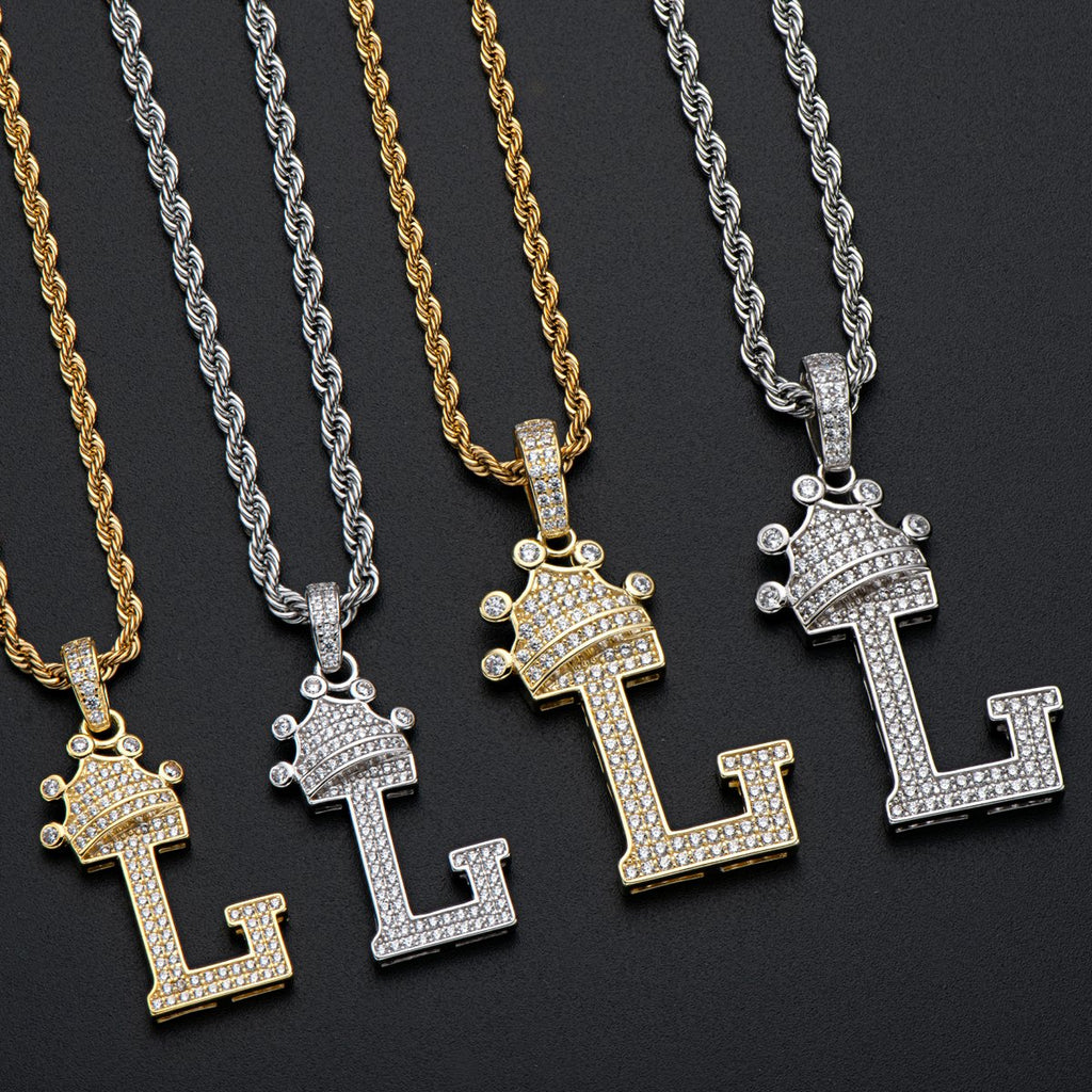 Letter L Initial Pendant Necklace Rope Chain 24inch