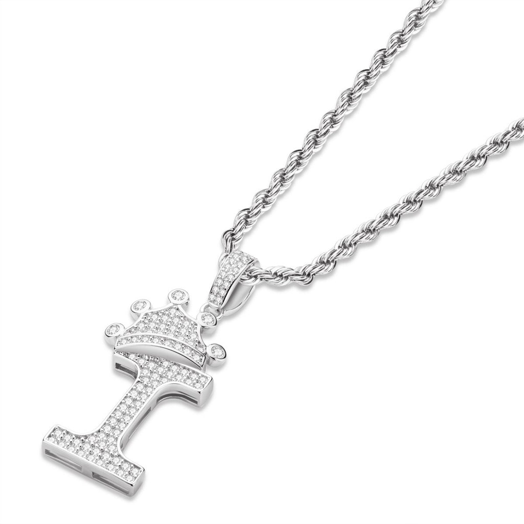 Alphabet I Initial Pendant Necklace for Women Men Rope Chain 24‘’